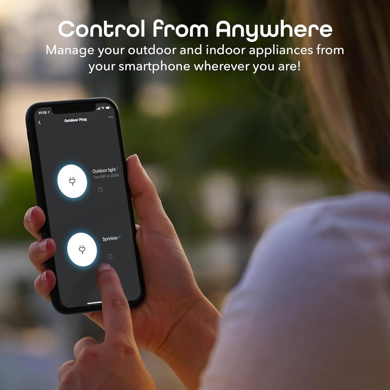 Geeni Outdoor Duo Wi-Fi Smart Plug | 2 Weatherproof Outlets, Compatible with Alexa & Google Assistant | Wireless Remote Control & Timer for Holiday Lights, Appliances, and More, 2-Pack - Image 3